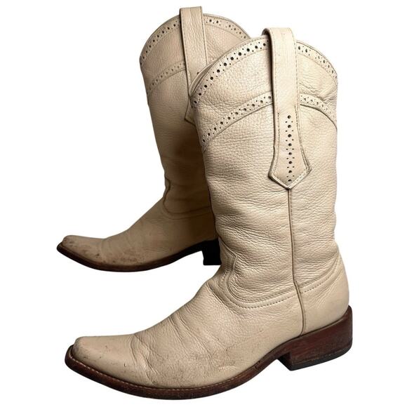 Cuadra‎ Deer Skin Ivory Western Boots Pointed Toe Unisex Men Sz 7 Women 9 - Picture 11 of 16